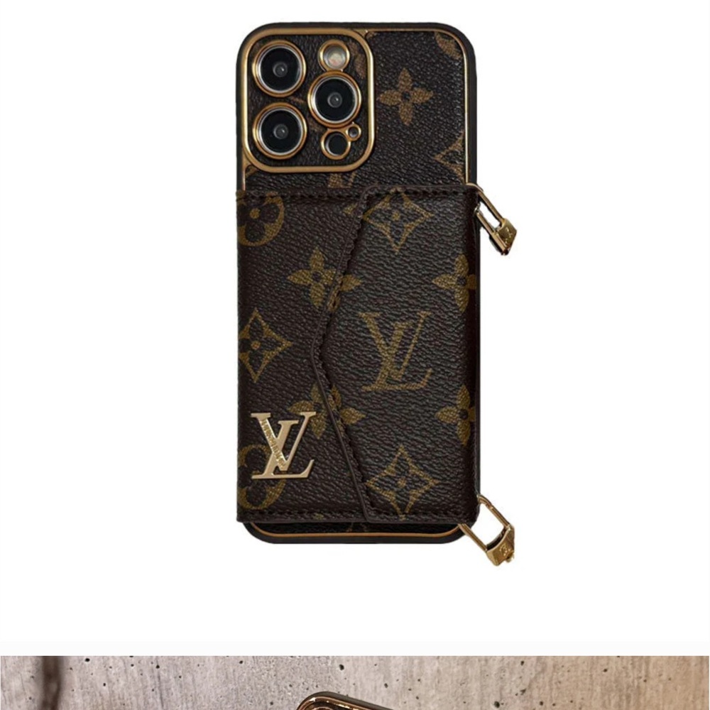 Louis Vuitton leather iPhone Case With Wallet And Strap Brown for iPhone 16 Pro